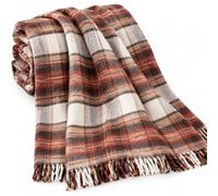 Mister Linge de lit en Laine mérinos 100% Anglaise pour canapé ou Pique-Nique, Couverture en Laine Naturelle, Couverture Double, 160 x 200 cm, Produit Naturel (Grey & Red)
