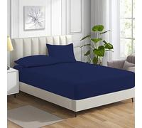 MistyMorning Drap-housse pour petit lit double avec poches profondes de 28 cm en coton égyptien 200 fils au pouce carré, doux et respirant, facile d'entretien, bleu marine, petit lit double 1,2 m