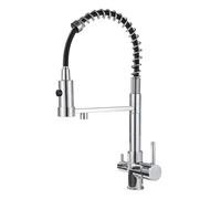 Mitigeur 3-en-1 Vuadzren en laiton, eau potable, orientable 360°, deux poignées, raccords chaud/froid/filtré, haute pression, douchette extractible(3 voies (01), chrome)