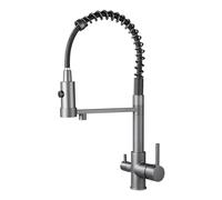 Mitigeur 3-en-1 Vuadzren en laiton, eau potable, orientable 360°, deux poignées, raccords chaud/froid/filtré, haute pression, douchette extractible(3 voies (01) Gris)