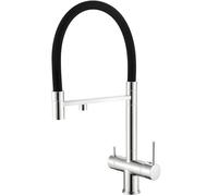 Mitigeur 3-en-1 Vuadzren en laiton, eau potable, orientable 360°, deux poignées, raccords chaud/froid/filtré, haute pression, douchette extractible(3 voies 1), chrome