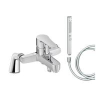 Mitigeur baignoire JACOB DELAFON July + pommeau de douche Shift+ carré + flexible de douche lisse + colonnettes