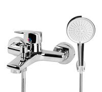 Mitigeur Baignoire, Robinet Baignoire avec Douchette 5 Jets, Mitigeur de Douche Mural Robinet de Bain Laiton Mitigeur de bain cascade Robinet Bain Douche pour Salle de Bain(Chromé)
