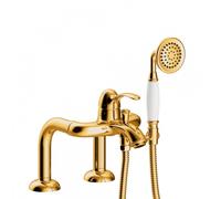 Mitigeur bain d’étagère Douchette à main anticalcaire avec Flexible double agrafage OR 24K - TRES 24219401OR