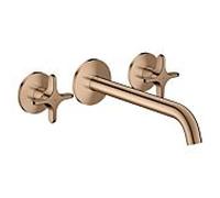 Mitigeur bain/douche 3 trous AXOR hansgrohe One 48430300 encastré, saillie 220 mm, pour montage mural, avec poignée croisillon, or rouge poli