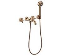 Mitigeur bain/douche 3 trous hansgrohe AXOR One 48443300 encastré, saillie 220 mm, avec douchette à main, avec poignée croisillon, or rouge poli