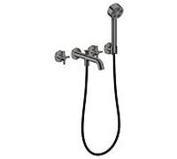 Mitigeur bain/douche 3 trous hansgrohe AXOR One 48443330 encastré, saillie 220 mm, avec douchette à main, avec poignée croisillon, chrome noir poli