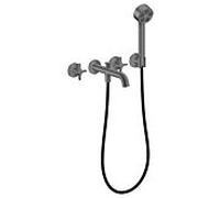 Mitigeur bain/douche 3 trous hansgrohe AXOR One 48443340 encastré, saillie 220 mm, avec douchette à main, avec poignée croisillon, chrome noir brossé