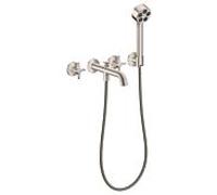 Mitigeur bain/douche 3 trous AXOR hansgrohe One 48443800 encastré, saillie 220 mm, avec douchette à main, avec poignée croisillon, finition inox