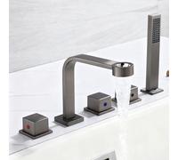 Mitigeur bain/douche 5 trous en laiton, double levier, montage sur pont | Douchette à double levier avec disque en céramique et aérateur en nid d'abeille facile à installer