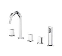 Mitigeur bain/douche en laiton à 5 trous, double levier, montage sur pont | Douchette à main finition or rose incluse Cartouche à disque en céramique aérateur nid d'abeille facile à installer double