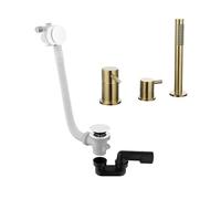 Mitigeur bain douche mécanique sur table PAINI Ortence laiton brossé + Vidage remplissage trop plein et bonde clic-clac siphon 90cm PAINI blanc mat