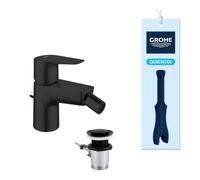 GROHE Start Edge QuickFix Mitigeur de Bidet avec Bonde à Tirette, (Cartouche Céramique 28 mm, Économie d’Eau, Flexibles 3/8 Pouce, QuickTool Inclus), Noir Mat, 233452431