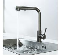 Mitigeur cuisine - CECIPA MAX - Mitigeur avec douchette extractible - Inox 304 brossé gris foncé - Pivot 360° - 2 modes de jet
