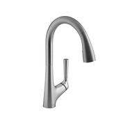 Jacob Delafon - Mitigeur d'Évier de Cuisine Forte - Douchette Extractible 2 jets, Econome en Eau - Design Original et Moderne - Hauteur sous Bec 24,30 cm - Finition Inox Brossé E26179-VS
