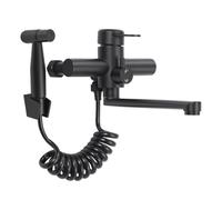 Mitigeur cuisine mural noir 23cm 360° douchette inox rotatif | Robinet mural cuisine 23cm inox brossé, 360° rotatif, pistolet 3 jets, flexible 1,5m, mousseur éco, évier double bac.