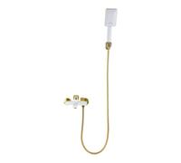 Mitigeur de baignoire avec douchette à main Cascade Blanc Laiton | Kit complet de robinet de baignoire avec tuyau de douche de 1,5 m, support mural réglable en continu et système de douche