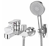Mitigeur de baignoire avec douchette à main - Montage mural | Mitigeur monocommande pour douche - Montage mural - Avec tuyau de 1,5 m - Chromé - Raccord G1/2 - Pour salle de bain et