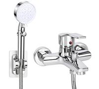 Mitigeur de baignoire avec douchette à main - Montage mural | Mitigeur monocommande pour douche - Montage mural - Avec tuyau de 1,5 m - Chromé - Raccord G1/2 - Pour salle de bain et