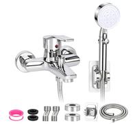 Mitigeur de baignoire avec douchette à main - Montage mural | Mitigeur monocommande pour douche - Montage mural - Avec tuyau de 1,5 m - Chromé - Raccord G1/2 - Pour salle de bain et