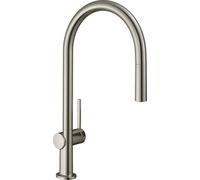 Mitigeur de cuisine Hansgrohe Talis M54, monocommande, hauteur 210 mm, douchette extractible, 1 jet, système sBox, finition en acier inoxydable