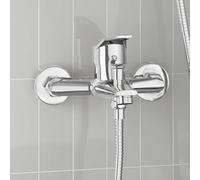 Mitigeur de douche chromé G 1/2" en laiton avec inverseur à tirette haute, raccords en S et plaques de recouvrement, compatible pour salle de bain, cabine de douche et baignoire, économie d'eau avec