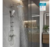 Mitigeur de douche GROHE BauEdge, système de douche avec mitigeur monocommande et douchette BELVIT, douche à effet pluie, barre de douche, flexible de 1,5 m et porte-savon, chrome