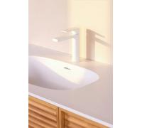 Mitigeur de lavabo en inox HORACE modèle bas cartouche céramique Ø25 blanc mat BASS aérateur économie d'eau 5L/min | fixation facile pommeau manuel | rosace | 2 flexibles d'alimentation