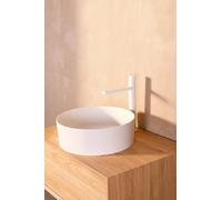 Mitigeur de lavabo en inox MILTON modèle haut cartouche céramique Ø25 blanc mat BASS aérateur économie d'eau 5L/min | fixation facile pommeau manuel | rosace | 2 flexibles d'alimentation