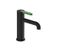 Mitigeur de lavabo Hewi AQ477 AQ1.12M1136072 sans bonde, finition peinture époxy noir mat foncé, poignée vert clair