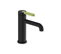 Mitigeur de lavabo Hewi AQ477 AQ1.12M1136074 sans bonde, finition peinture époxy noir mat profond, poignée vert pomme