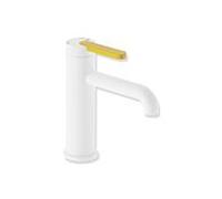 Mitigeur de lavabo Hewi AQ477 AQ1.12M1146018 sans bonde, finition peinture époxy blanc mat foncé, poignée jaune moutarde