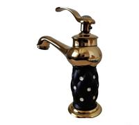 Mitigeur de lavabo pour salle de bain avec design en strass, cartouche en | Mélangeur monocommande en métal avec décoration en strass, robinet résistant à la rouille pour lavabo (or noir)