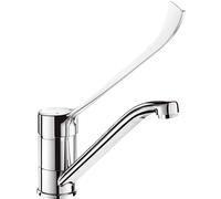 Mitigeur d'évier à bec haut orientable, bec en laiton chromé H145 avec levier médical coudé L220 Réf 2210L