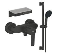 Mitigeur douche mécanique GROHE start Black + Ensemble de douche 2 jets avec barre Noir + Panier douche