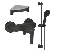 Mitigeur douche mécanique GROHE start Black + Ensemble de douche 2 jets avec barre Noir + Tablette d'angle