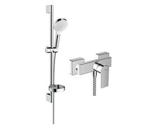 Mitigeur douche mécanique HANSGROHE Vernis Shape + pommeau Crometta 2 jets + flexible 160cm + barre 65cm + porte-savon chromé