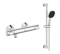 Mitigeur douche thermostatique GROHE Precision Flow + Ensemble de douche 2 jets avec barre