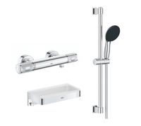 Mitigeur douche thermostatique GROHE Precision Feel + Ensemble de douche Start 2 jets avec barre + Panier douche