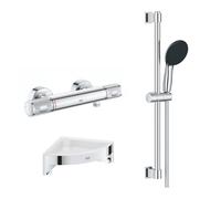 Mitigeur douche thermostatique GROHE Precision Feel + Ensemble de douche Start 2 jets avec barre + Tablette d'angle