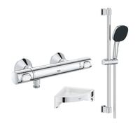 Mitigeur douche thermostatique Precision Flow + Ensemble de dche 2 jets et barre +Tablette angle