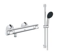 Mitigeur douche thermostatique GROHE Precision Flow + Ensemble de douche 2 jets avec barre Chromé