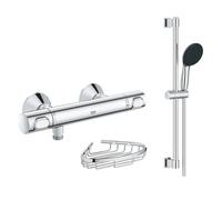 Mitigeur douche thermostatique GROHE Precision Flow + Ensemble de douche 2 jets avec barre + Porte-savon