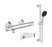 Mitigeur douche thermostatique GROHE Precision Flow + Ensemble de douche 2 jets et barre +Tablette d'angle