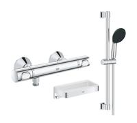 Mitigeur douche thermostatique GROHE Precision Flow + Ensemble de douche Start 2 jets avec barre + Panier douche