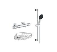 Mitigeur douche thermostatique Precision Feel + Ensemble de douche Start 2 jets avec barre + Panier porte-savon