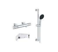 Mitigeur douche thermostatique Precision Feel + Ensemble de douche Start 2 jets avec barre + Tablette d'angle