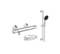 Mitigeur douche thermostatique Precision Flow + Ensemble de douche 2 jets avec barre + Porte-savon