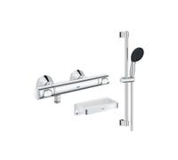 Mitigeur douche thermostatique Precision Flow + Ensemble de douche Start 2 jets avec barre + Panier douche