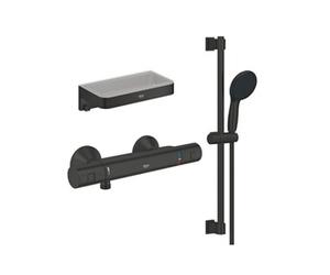 Mitigeur douche thermostatique Precision Start + Ensemblede douche avec barre 2 jets + Panier douche